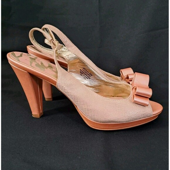 Anne Klein Europa High Heels Akeuropa Pink Peep Toe Bow Slingback Size 8.5 M - Picture 1 of 15